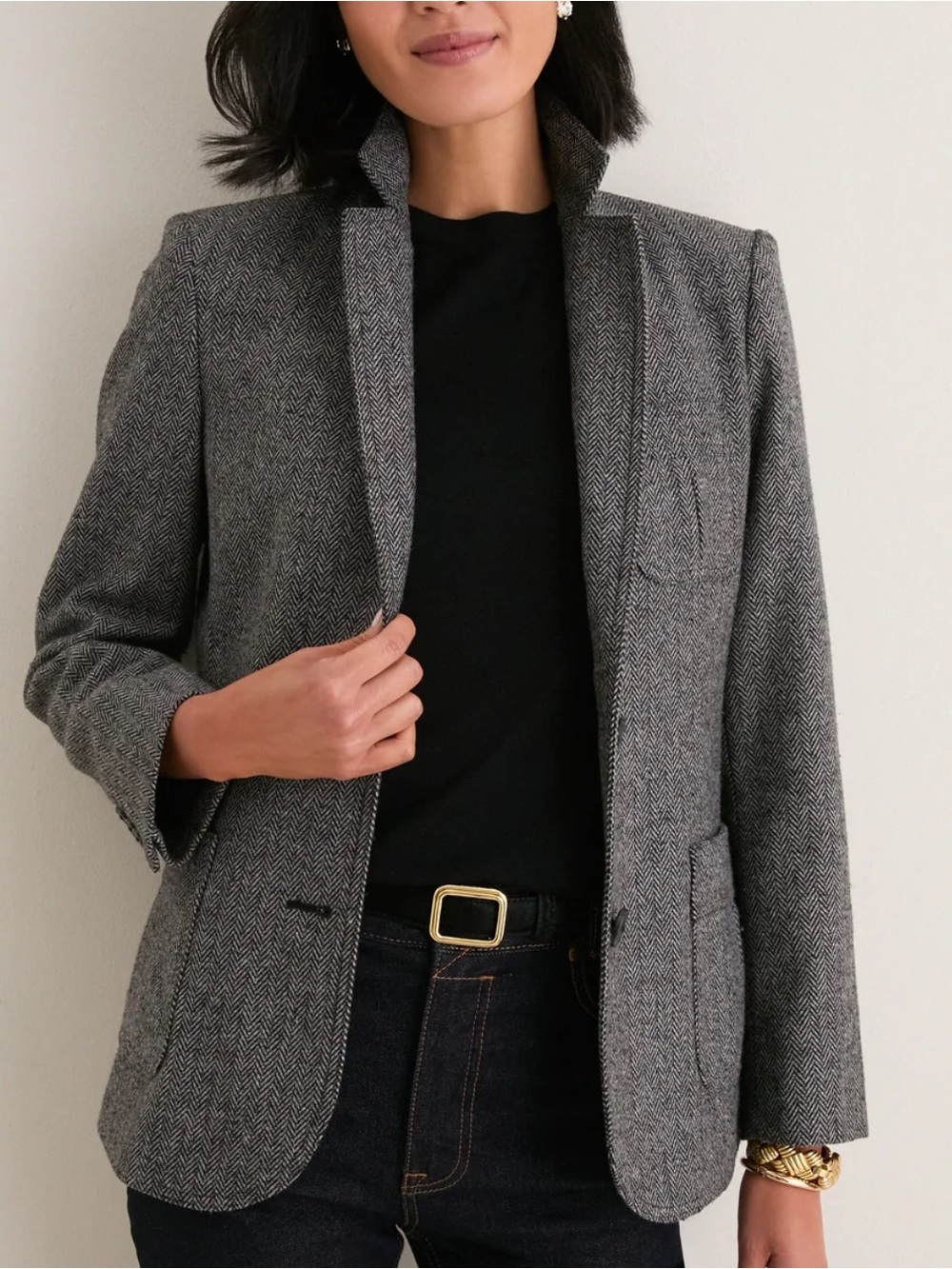 Barneys New York Gray Herringbone Structured Blazer